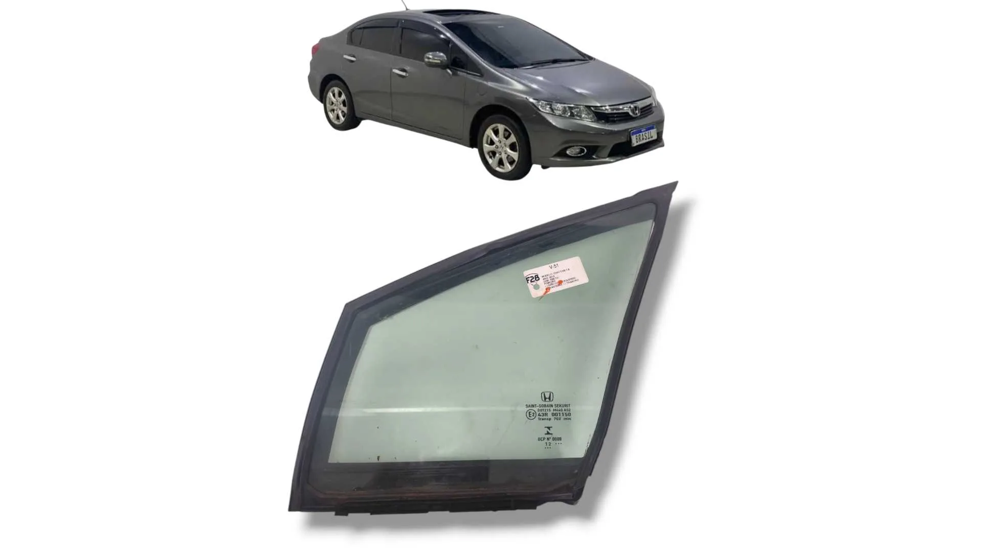 Vidro fixo dianteiro esquerdo Honda Civic G9 2012 2016
